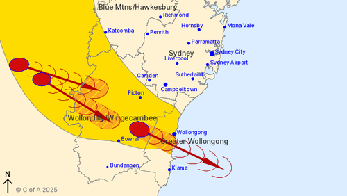 Um alerta de tempestade severa foi emitido para partes de Wollondilly, Wingecarribee e áreas maiores de Wollongong.