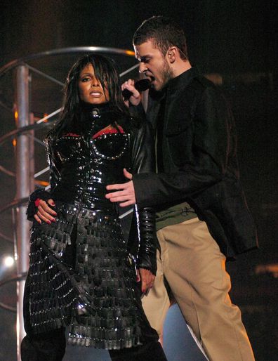 Janet Jackson and Justin Timberlake perform at the Super Bowl in 2004.
