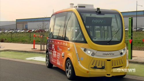 The first driverless bus will share the roads with regular traffic in Adelaide. Picture: Nine