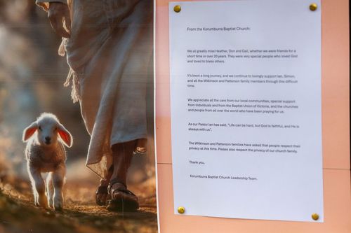 Patterson was found guilty of their murder. Korumburra Baptist Church Leadership Team left a message posted outside the church this afternoon. 