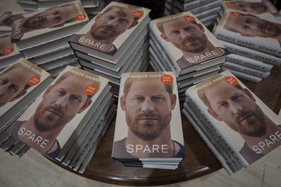 Copies of the new book by Prince Harry called "Spare" are displayed at a book store in London, Tuesday, Jan. 10, 2023.  