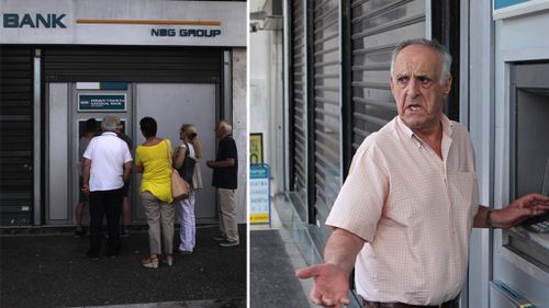 Greek people at ATMs in Athens. (Getty Images)