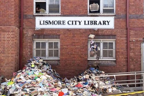 A photo of Lismore library where thousands of books were destroyed in the floods.