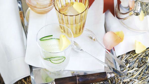 Gin and tonic with cucumber and rose