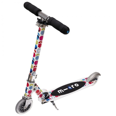 <a href="https://www.microscooters.com.au/scooters/kids-scooters/spritespecialedition-sprite-special-edition" target="_blank" draggable="false">Micro Sprite Limited Edition Scooter, $179.95.</a>&nbsp;Fro five years plus with easy foldable action and cute floral print.