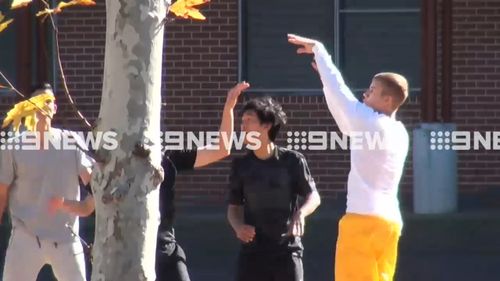 The 23-year-old showed off his basketball skills in a friendly match. (9NEWS)