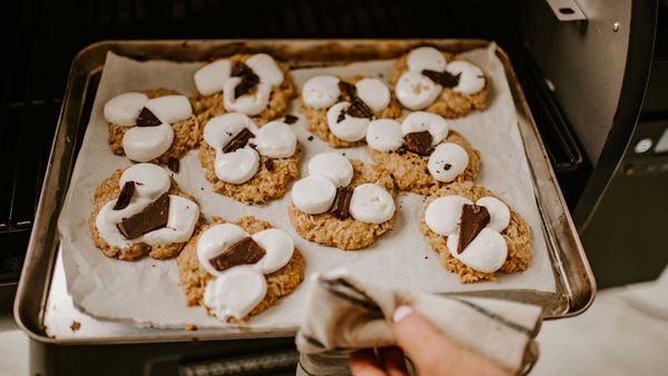 Anzac biscuits with chocolate and marshmallow