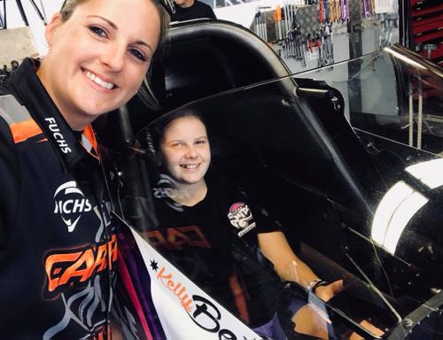 Bettes with aspiring drag racer Zara Board, Anita's sister. (Supplied)