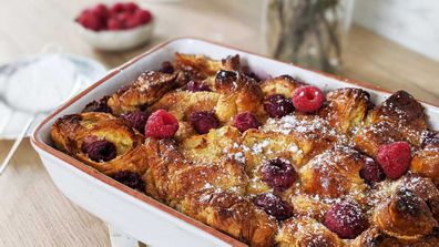 Croissant raspberry bread and butter pudding - made ahead for an easy Father's Day
