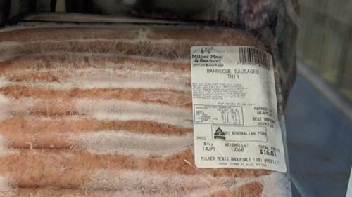 A $16 pack of sausages being sold in a community store west of Alice Springs.