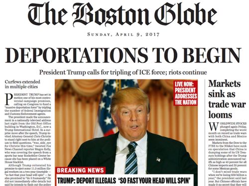Boston Globe publishes fake front page featuring 'President Donald Trump'