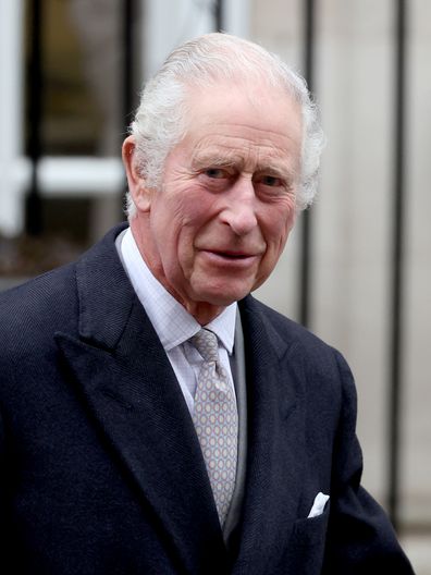 King Charles III departs with Queen Camilla after receiving treatment for an enlarged prostate at The London Clinic on January 29, 2024 in London 