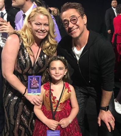 Lexi Rabe, mum Jessica Rabe and Robert Downey Jr attend Avengers event