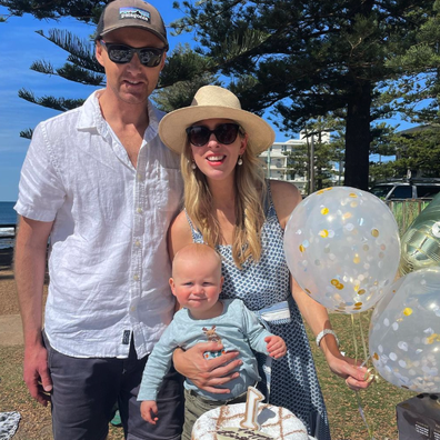 Cheyne and Laura with Noah at his first birthday party.