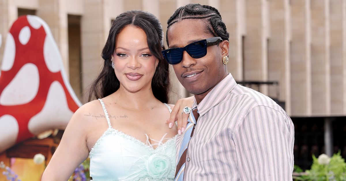 A$AP Rocky teases a gender reveal of his third child with Rihanna at Smurfs world premiere