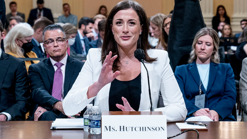 Cassidy Hutchinson, former aide to Trump White House chief of staff Mark Meadows, testifies as the House select committee investigating the Jan. 6 attack on the U.S. Capitol.