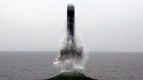 North Korea fired a ballistic missile from the sea on Wednesday, South Korea's military said, a suggestion that it may have tested an underwater-launched missile for the first time in three years ahead of a resumption of nuclear talks with the United States this weekend. (Korean Central News Agency/Korea News Service via AP)
