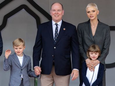 Prince Jacques, Prince Albert II of Monaco, Princess Charlene of Monaco and Princess Gabriella attend the Monaco Grand Prix