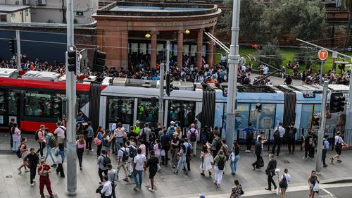 Commuters wait outside Central Station on March 08, 2023 in Sydney, Australia. 