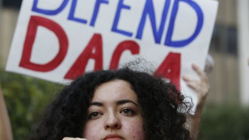 Loyola Marymount University student and dreamer Maria Carolina Gomez joins a rally in support of the Deferred Action for Childhood Arrivals, or DACA program. (AAP)