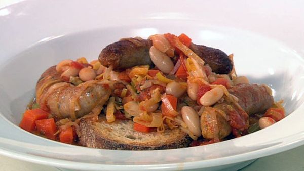 Smoky sausage and bean casserole