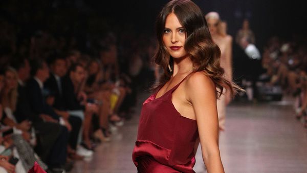 Jesinta Franklin on the runway at VAMFF. Image: Getty