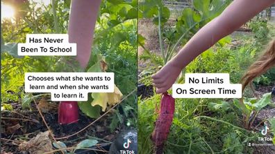 Video screengrab of a girl pulling out a vegetable from the ground.