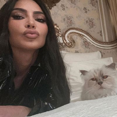Kim Kardashian with Karl Lagerfeld's cat