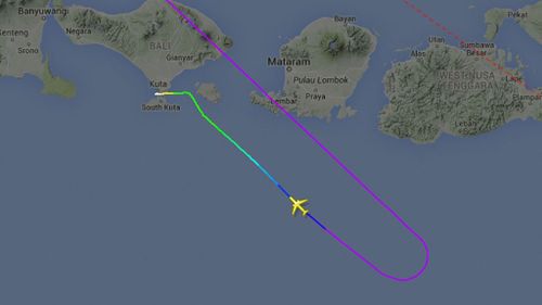 The plane was turned around the first time as it passed over Bali. (Flightradar24)