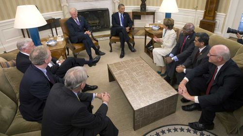 Joe Crowley (far right) at an Oval Office meeting in 2013. (AAP)