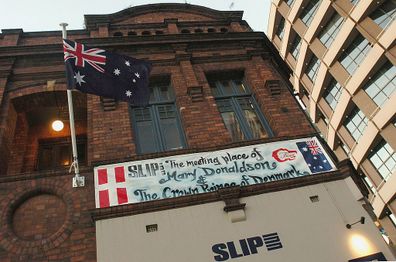 The Slip Inn hosts celebrations for the wedding of Crown Prince of Denmark and Mary Donaldson. The bar is where they met during the 2000 Olympics May 14, 2004 in Sydney 