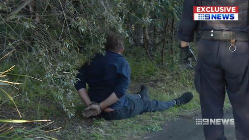 Officers knocked the main aggressor off his bike and handcuffing him on a nearby bike track. Picture: 9NEWS