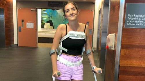 The police officer who suffered serious injuries after falling from an ancient wall in Europe has thanked supporters for getting her home to Australia. Ella Cutler, 25, showed off her recovery as she met colleagues at WA Police, who helped raise the half a million dollars to get her back from Croatia.