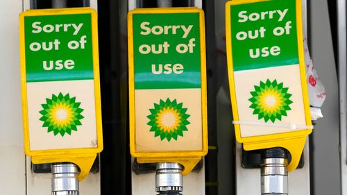 Out of use petrol pumps at a BP petrol station in London, February 7, 2023.