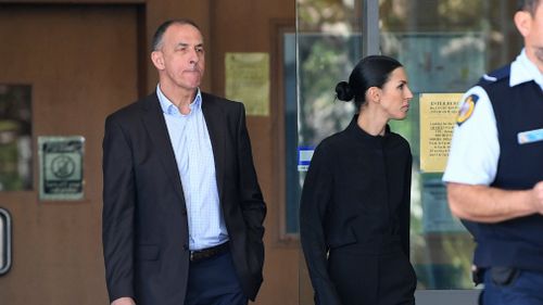 Sara Huegill (right) and her father Andrew Hill, leave the Byron Bay courthouse.