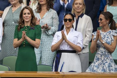 Kate is joined by the Duchess of Sussex and sister Pippa at Wimbledon 2019.