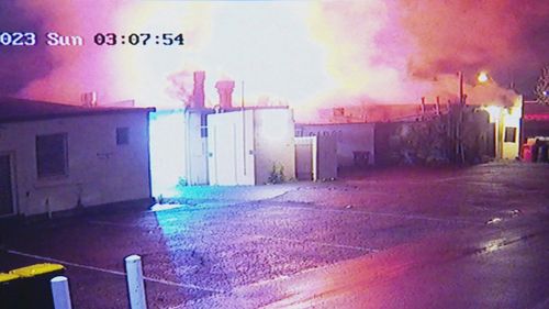 Security video has captured the moment a popular pizza bar in Adelaide's eastern suburbs was set alight.The devastated owners say they have no idea why they've been targeted.