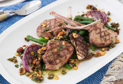George Calombaris' lamb cutlets with chargrilled beans