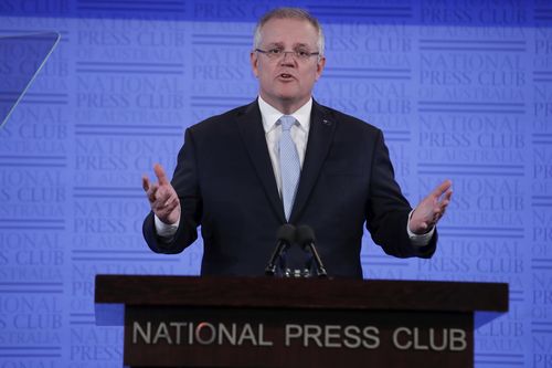 Prime Minister Scott Morrison during his address to the National Press Club of Australia, in Canberra 