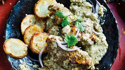 Recipe: <a href="https://kitchen.nine.com.au/2017/10/31/11/26/anjum-anands-hyderabad-baked-herby-chicken-korma" target="_top">Anjum Anand's Hyderabad baked herby chicken korma</a>