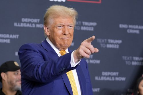 Donald Trump speaks during a news conference in Austin