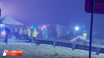 First responders at the scene of an accident involving a bus in the Hunter Valley.