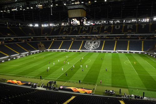 A view inside the stadium during the UEFA Europa League round of 16 first leg match between Eintracht Frankfurt and FC Basel at Commerzbank Arena on March 12, 2020. Picture: Matthias Hangst/Bongarts