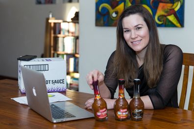 Renae Bunster's "S*** the bed" hot sauce goes public.