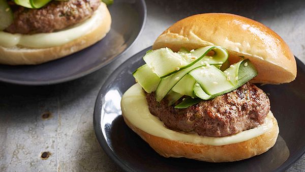 Miso beef burgers with wasabi mayonnaise