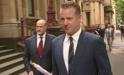 Simon Pristel, pictured above, attended court today with newsreader Peter Mitchell. (9NEWS)