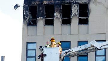 A general view of the scene after a fire at Loafers Lodge on May 16, 2023 in Wellington, New Zealand