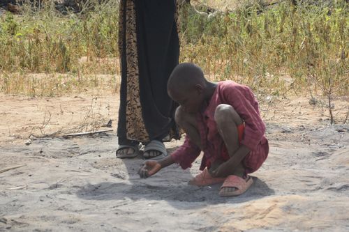 Um menino coleta destroços no local de um ataque aéreo dos EUA no noroeste de Jabo, Nigéria, sexta-feira, 26 de dezembro de 2025. (AP Photo/Tunde Omolehin)