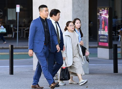 Family members of murdered Korean student Eunji Ban arrive at court this morning. Picture: AAP