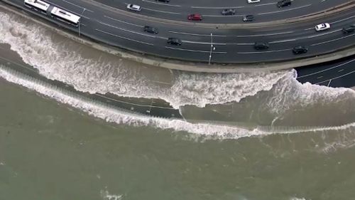 Lakeside walkways and roads were closed as a result of the wild weather. (ABC-7 Chicago)